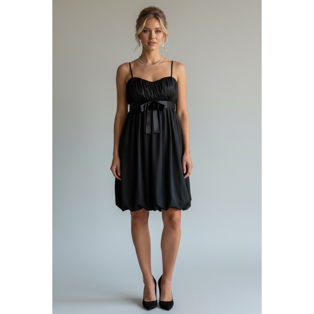 Connected Apparel Black Bubble Hem Empire Waist Dress Size 10 Cocktail Party LBD